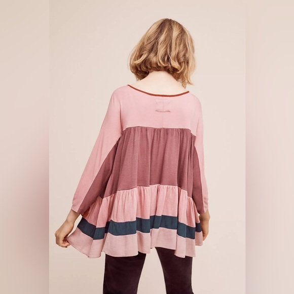 Meadow Rue Anthropologie Mina Colour Block Ruffle Top, Pink-***READ*** - Picture 3 of 9